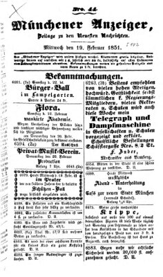 Neueste Nachrichten aus dem Gebiete der Politik (Münchner neueste Nachrichten) Mittwoch 19. Februar 1851