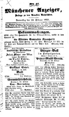 Neueste Nachrichten aus dem Gebiete der Politik (Münchner neueste Nachrichten) Donnerstag 20. Februar 1851