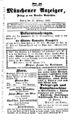 Neueste Nachrichten aus dem Gebiete der Politik (Münchner neueste Nachrichten) Freitag 21. Februar 1851