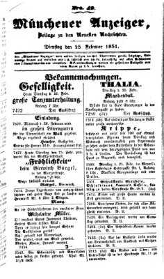 Neueste Nachrichten aus dem Gebiete der Politik (Münchner neueste Nachrichten) Dienstag 25. Februar 1851