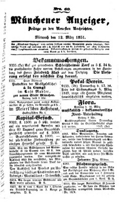 Neueste Nachrichten aus dem Gebiete der Politik (Münchner neueste Nachrichten) Mittwoch 12. März 1851