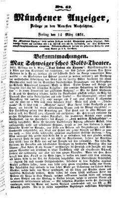 Neueste Nachrichten aus dem Gebiete der Politik (Münchner neueste Nachrichten) Freitag 14. März 1851