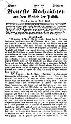 Neueste Nachrichten aus dem Gebiete der Politik (Münchner neueste Nachrichten) Samstag 5. April 1851