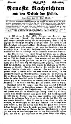 Neueste Nachrichten aus dem Gebiete der Politik (Münchner neueste Nachrichten) Samstag 3. Mai 1851