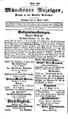 Neueste Nachrichten aus dem Gebiete der Politik (Münchner neueste Nachrichten) Samstag 5. April 1851