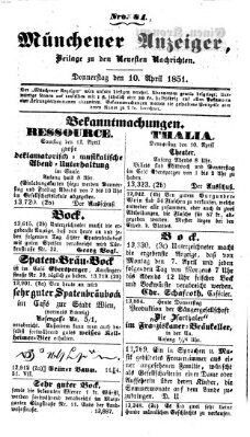 Neueste Nachrichten aus dem Gebiete der Politik (Münchner neueste Nachrichten) Donnerstag 10. April 1851