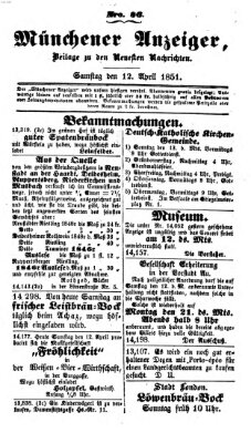 Neueste Nachrichten aus dem Gebiete der Politik (Münchner neueste Nachrichten) Samstag 12. April 1851