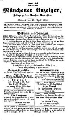 Neueste Nachrichten aus dem Gebiete der Politik (Münchner neueste Nachrichten) Mittwoch 23. April 1851