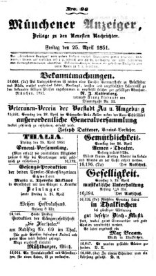 Neueste Nachrichten aus dem Gebiete der Politik (Münchner neueste Nachrichten) Freitag 25. April 1851