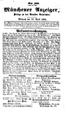 Neueste Nachrichten aus dem Gebiete der Politik (Münchner neueste Nachrichten) Mittwoch 30. April 1851