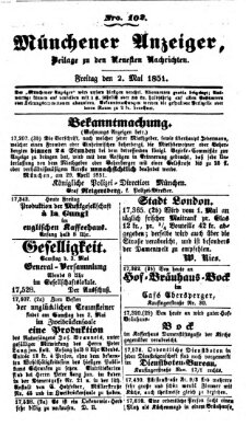 Neueste Nachrichten aus dem Gebiete der Politik (Münchner neueste Nachrichten) Freitag 2. Mai 1851