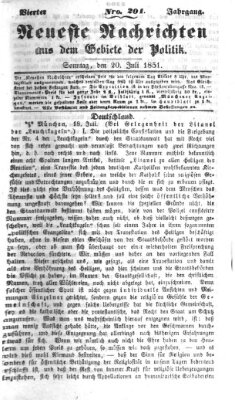 Neueste Nachrichten aus dem Gebiete der Politik (Münchner neueste Nachrichten) Sonntag 20. Juli 1851