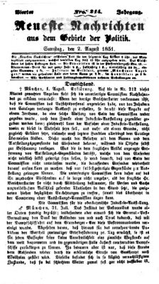 Neueste Nachrichten aus dem Gebiete der Politik (Münchner neueste Nachrichten) Samstag 2. August 1851