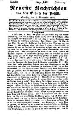 Neueste Nachrichten aus dem Gebiete der Politik (Münchner neueste Nachrichten) Samstag 6. September 1851