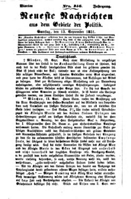 Neueste Nachrichten aus dem Gebiete der Politik (Münchner neueste Nachrichten) Samstag 13. September 1851