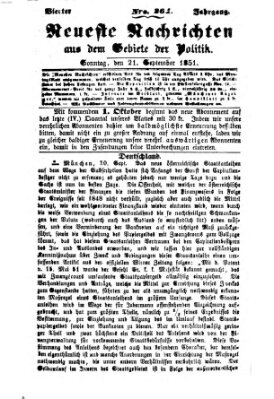 Neueste Nachrichten aus dem Gebiete der Politik (Münchner neueste Nachrichten) Sonntag 21. September 1851