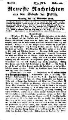 Neueste Nachrichten aus dem Gebiete der Politik (Münchner neueste Nachrichten) Sonntag 28. September 1851