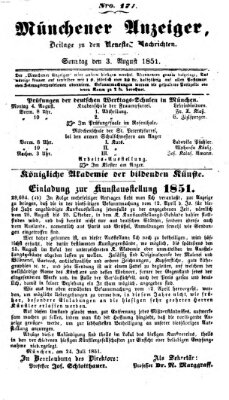 Neueste Nachrichten aus dem Gebiete der Politik (Münchner neueste Nachrichten) Sonntag 3. August 1851