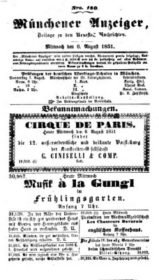 Neueste Nachrichten aus dem Gebiete der Politik (Münchner neueste Nachrichten) Mittwoch 6. August 1851