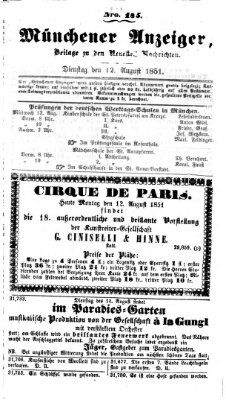 Neueste Nachrichten aus dem Gebiete der Politik (Münchner neueste Nachrichten) Dienstag 12. August 1851