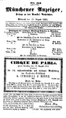 Neueste Nachrichten aus dem Gebiete der Politik (Münchner neueste Nachrichten) Mittwoch 13. August 1851