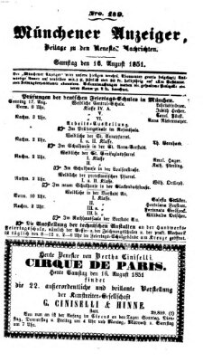 Neueste Nachrichten aus dem Gebiete der Politik (Münchner neueste Nachrichten) Samstag 16. August 1851