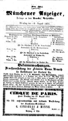 Neueste Nachrichten aus dem Gebiete der Politik (Münchner neueste Nachrichten) Dienstag 19. August 1851