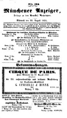 Neueste Nachrichten aus dem Gebiete der Politik (Münchner neueste Nachrichten) Mittwoch 20. August 1851