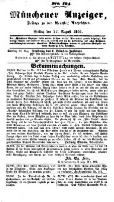 Neueste Nachrichten aus dem Gebiete der Politik (Münchner neueste Nachrichten) Freitag 22. August 1851