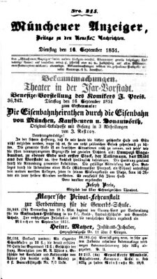 Neueste Nachrichten aus dem Gebiete der Politik (Münchner neueste Nachrichten) Dienstag 16. September 1851