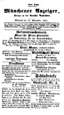 Neueste Nachrichten aus dem Gebiete der Politik (Münchner neueste Nachrichten) Mittwoch 17. September 1851