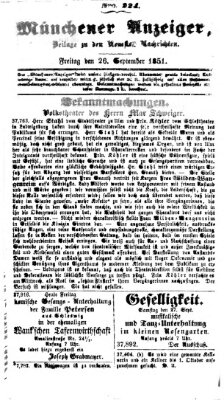 Neueste Nachrichten aus dem Gebiete der Politik (Münchner neueste Nachrichten) Freitag 26. September 1851