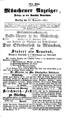 Neueste Nachrichten aus dem Gebiete der Politik (Münchner neueste Nachrichten) Samstag 27. September 1851