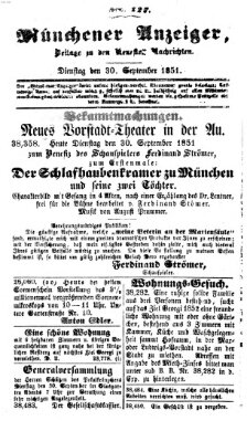 Neueste Nachrichten aus dem Gebiete der Politik (Münchner neueste Nachrichten) Dienstag 30. September 1851