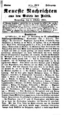 Neueste Nachrichten aus dem Gebiete der Politik (Münchner neueste Nachrichten) Donnerstag 2. Oktober 1851