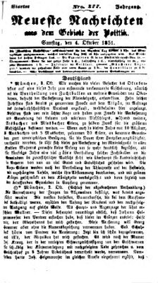 Neueste Nachrichten aus dem Gebiete der Politik (Münchner neueste Nachrichten) Samstag 4. Oktober 1851