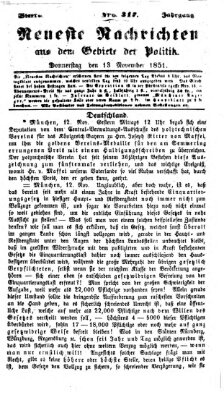 Neueste Nachrichten aus dem Gebiete der Politik (Münchner neueste Nachrichten) Donnerstag 13. November 1851