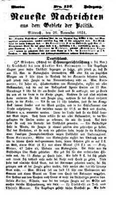 Neueste Nachrichten aus dem Gebiete der Politik (Münchner neueste Nachrichten) Mittwoch 26. November 1851