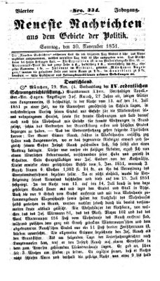 Neueste Nachrichten aus dem Gebiete der Politik (Münchner neueste Nachrichten) Sonntag 30. November 1851