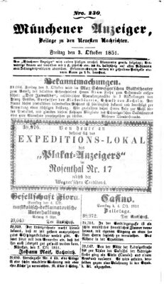 Neueste Nachrichten aus dem Gebiete der Politik (Münchner neueste Nachrichten) Freitag 3. Oktober 1851