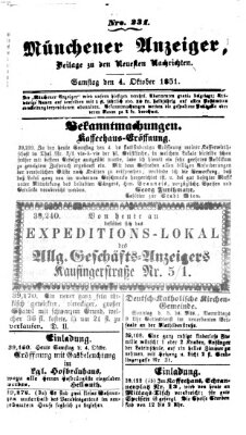 Neueste Nachrichten aus dem Gebiete der Politik (Münchner neueste Nachrichten) Samstag 4. Oktober 1851