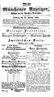 Neueste Nachrichten aus dem Gebiete der Politik (Münchner neueste Nachrichten) Sonntag 29. Februar 1852