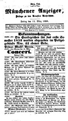 Neueste Nachrichten aus dem Gebiete der Politik (Münchner neueste Nachrichten) Freitag 12. März 1852