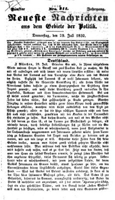 Neueste Nachrichten aus dem Gebiete der Politik (Münchner neueste Nachrichten) Donnerstag 29. Juli 1852