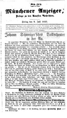 Neueste Nachrichten aus dem Gebiete der Politik (Münchner neueste Nachrichten) Freitag 9. Juli 1852