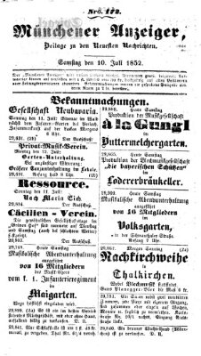 Neueste Nachrichten aus dem Gebiete der Politik (Münchner neueste Nachrichten) Samstag 10. Juli 1852