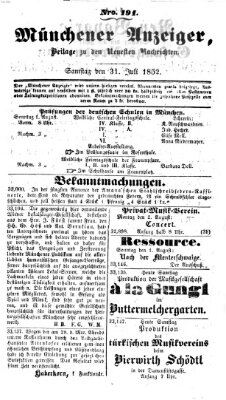 Neueste Nachrichten aus dem Gebiete der Politik (Münchner neueste Nachrichten) Samstag 31. Juli 1852