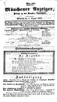 Neueste Nachrichten aus dem Gebiete der Politik (Münchner neueste Nachrichten) Mittwoch 4. August 1852