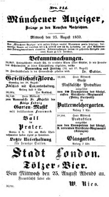 Neueste Nachrichten aus dem Gebiete der Politik (Münchner neueste Nachrichten) Mittwoch 25. August 1852