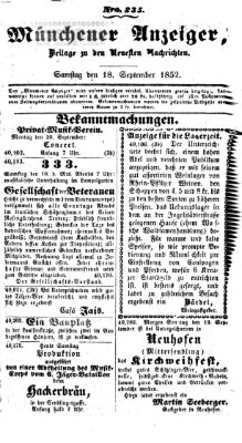 Neueste Nachrichten aus dem Gebiete der Politik (Münchner neueste Nachrichten) Samstag 18. September 1852